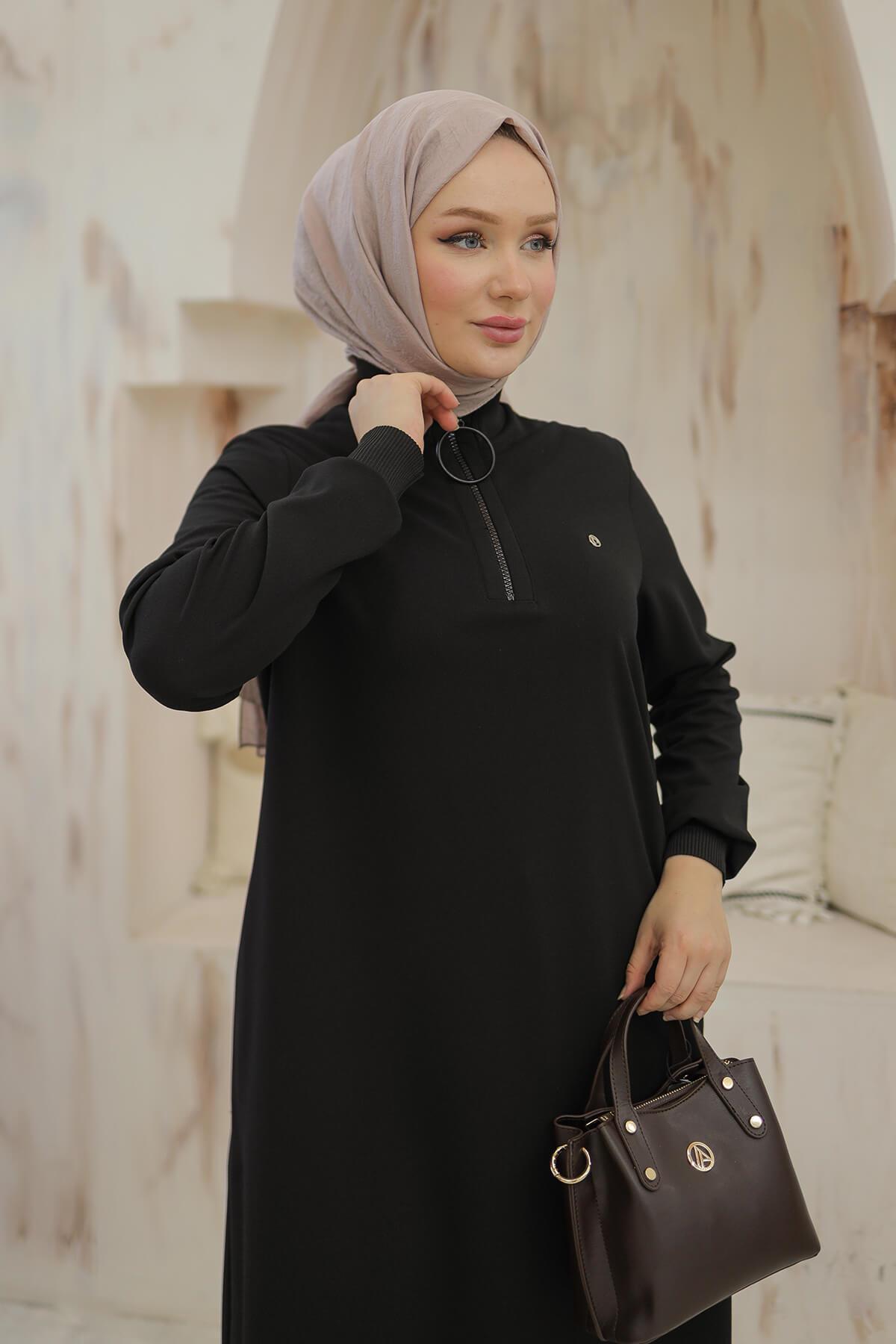 Armine Trend Halkalı Örme Kumaş Tunik Siyah 24KT436