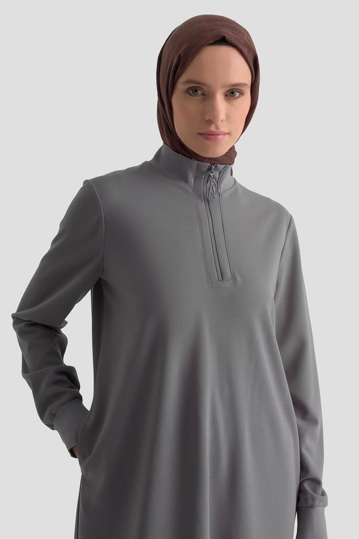 Armine TREND Halkalı Örme Kumaş Tunik Gri 25KT456