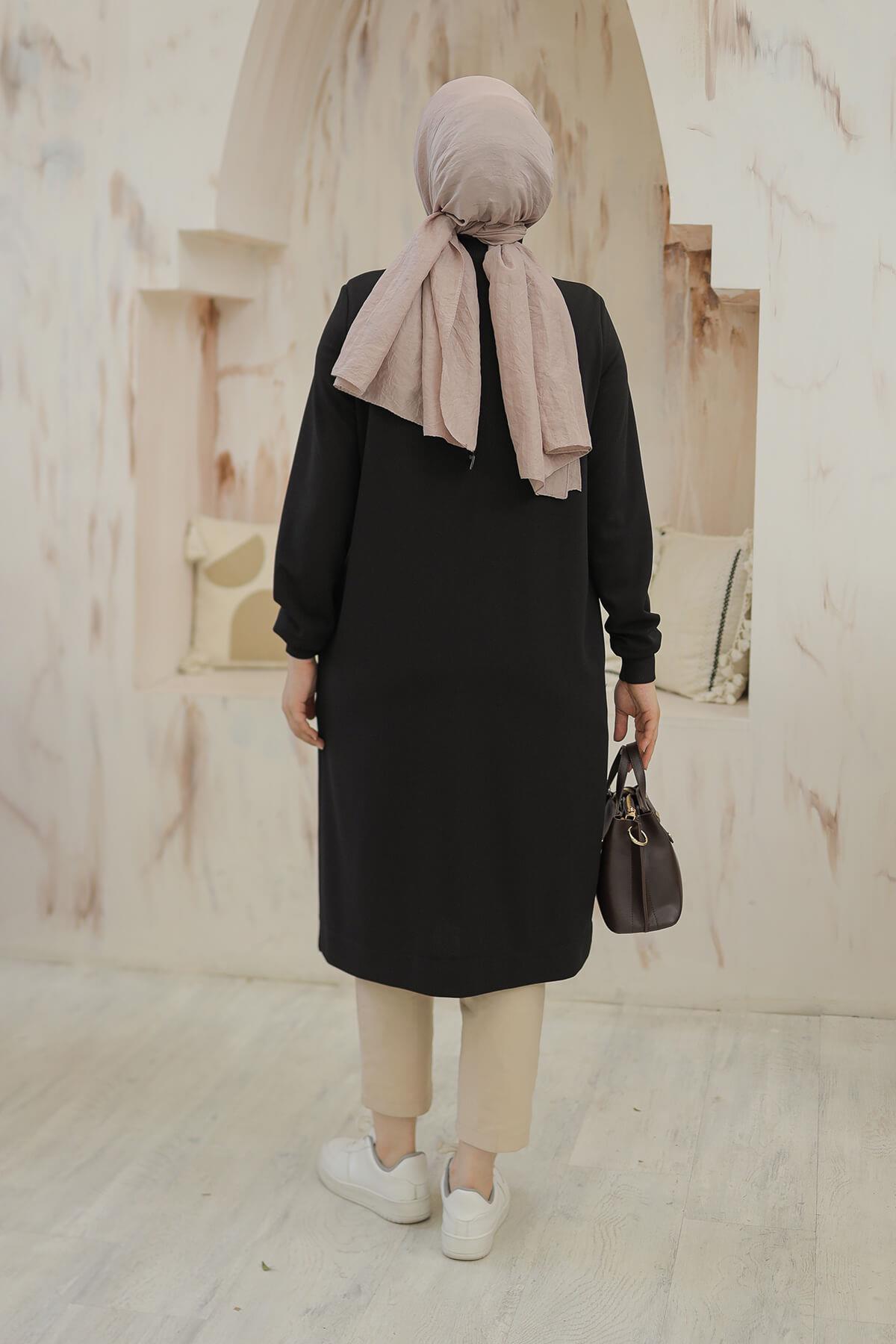 Armine Trend Halkalı Örme Kumaş Tunik Siyah 24KT436