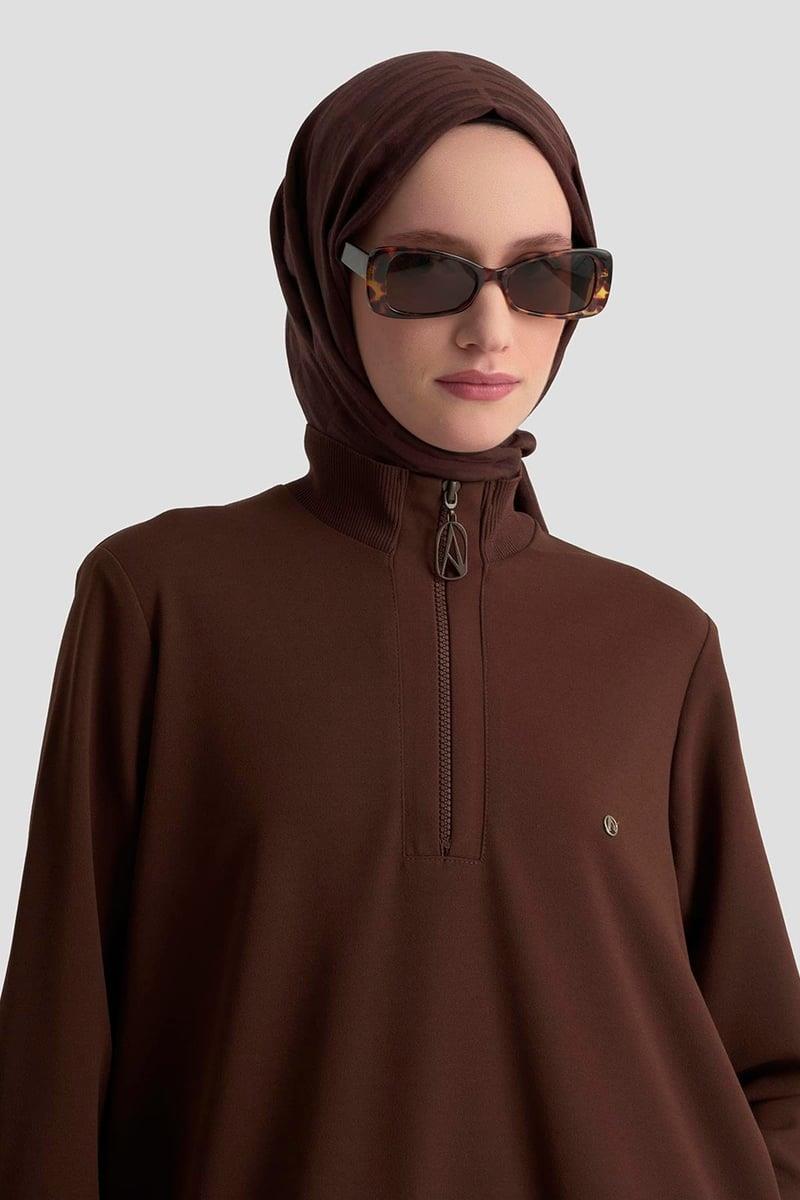 Armine TREND Halkalı Örme Kumaş Tunik Kahverengi 25KT456