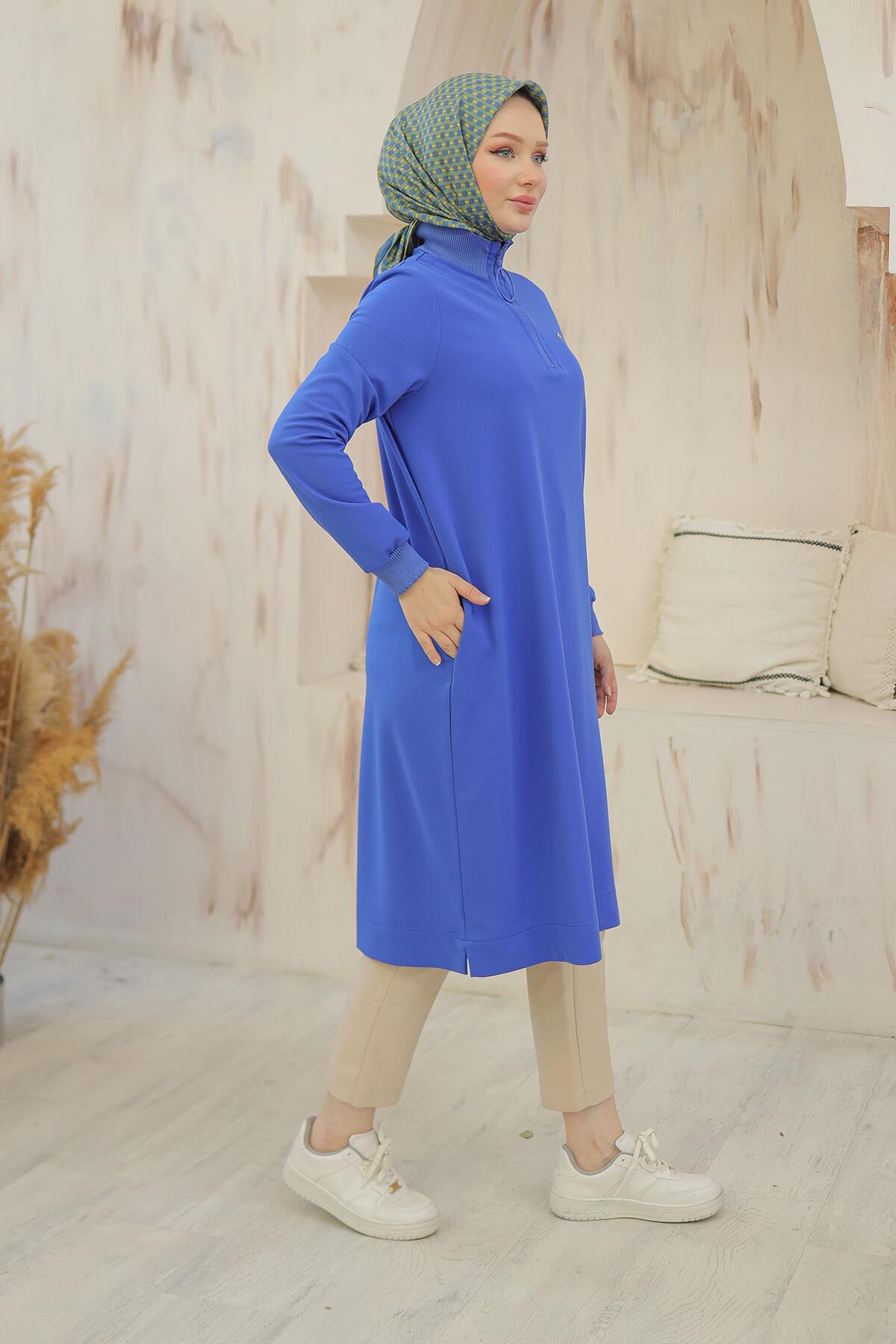 Armine Trend Halkalı Örme Kumaş Tunik Saks 24KT436