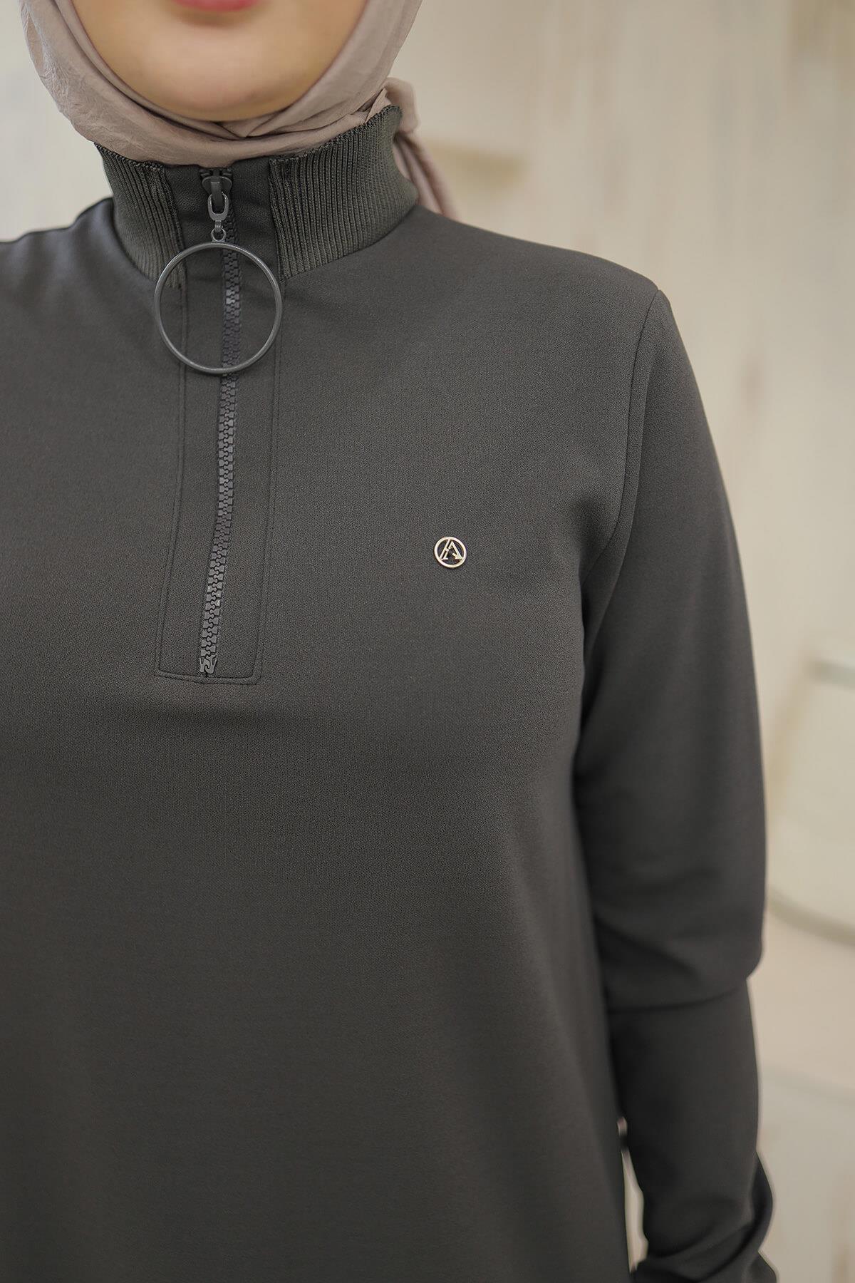 Armine Trend Halkalı Örme Kumaş Tunik Gri 24KT436