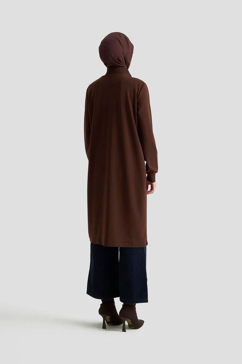 Armine TREND Halkalı Örme Kumaş Tunik Kahverengi 25KT456