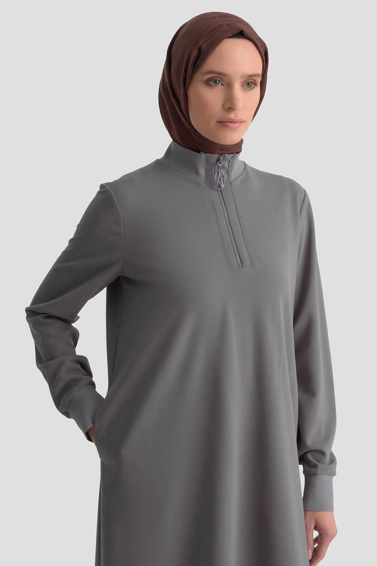 Armine TREND Halkalı Örme Kumaş Tunik Gri 25KT456