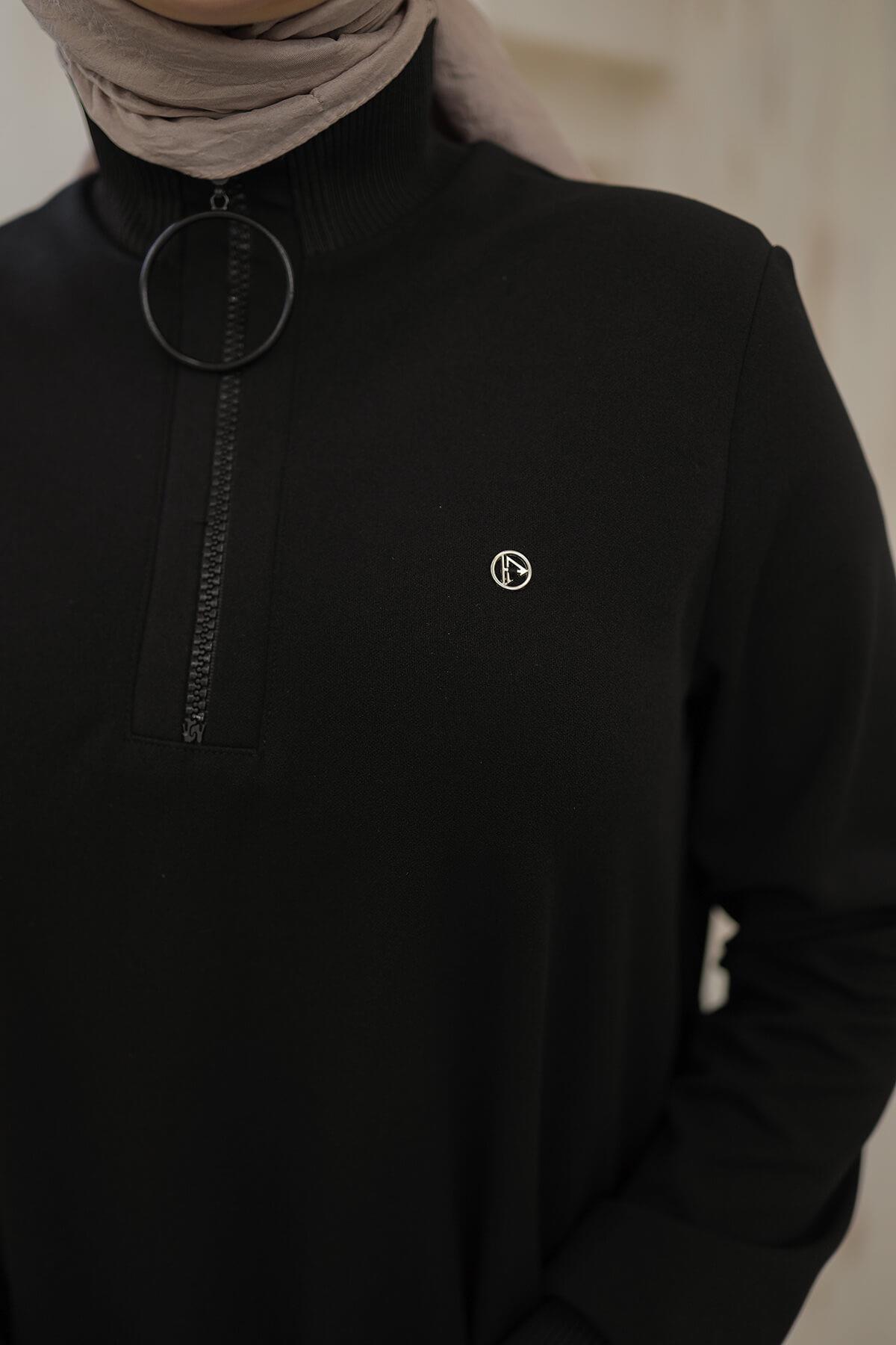 Armine Trend Halkalı Örme Kumaş Tunik Siyah 24KT436