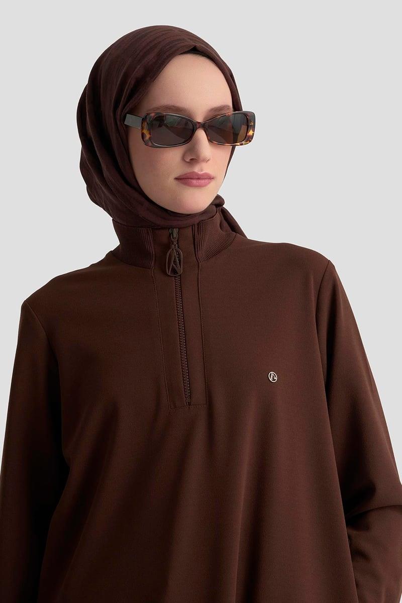 Armine TREND Halkalı Örme Kumaş Tunik Kahverengi 25KT456