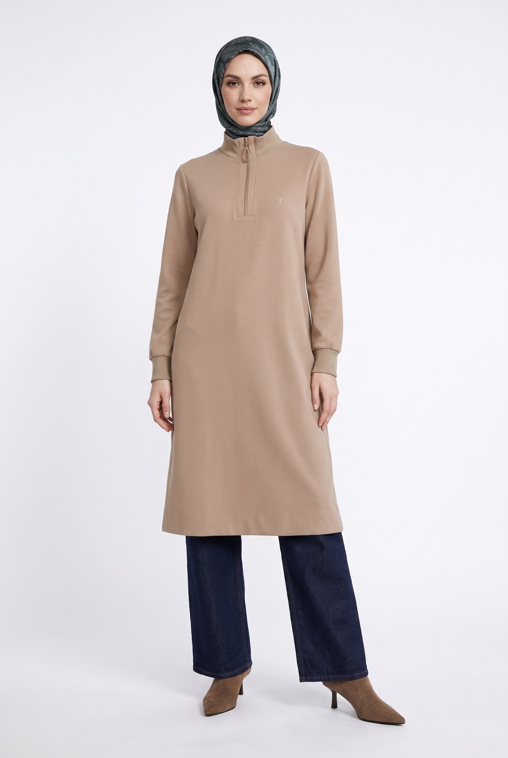 Armine TREND Halkalı Örme Kumaş Tunik Bej 26KT456