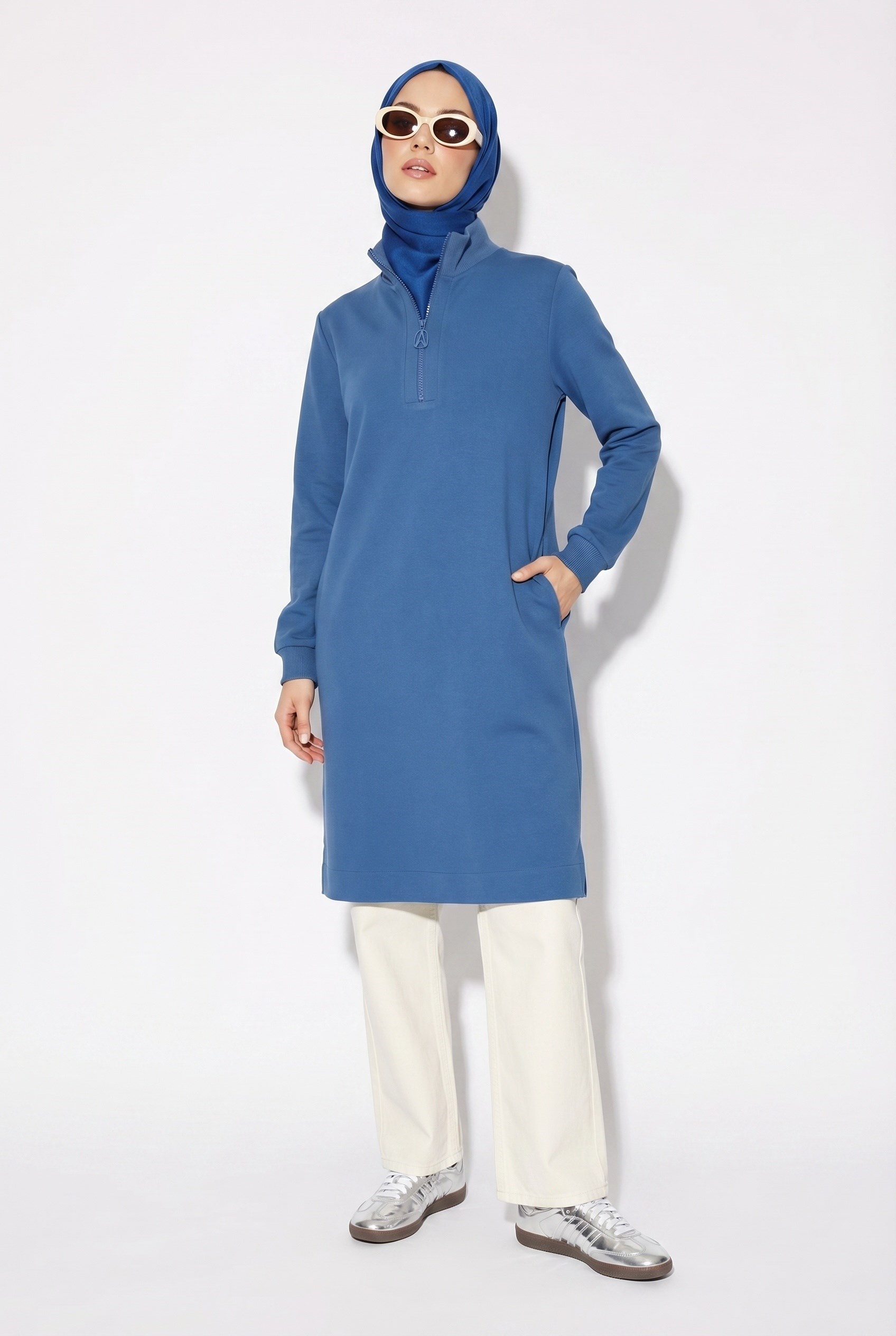 Armine TREND Halkalı Örme Kumaş Tunik Mavi 25KT465