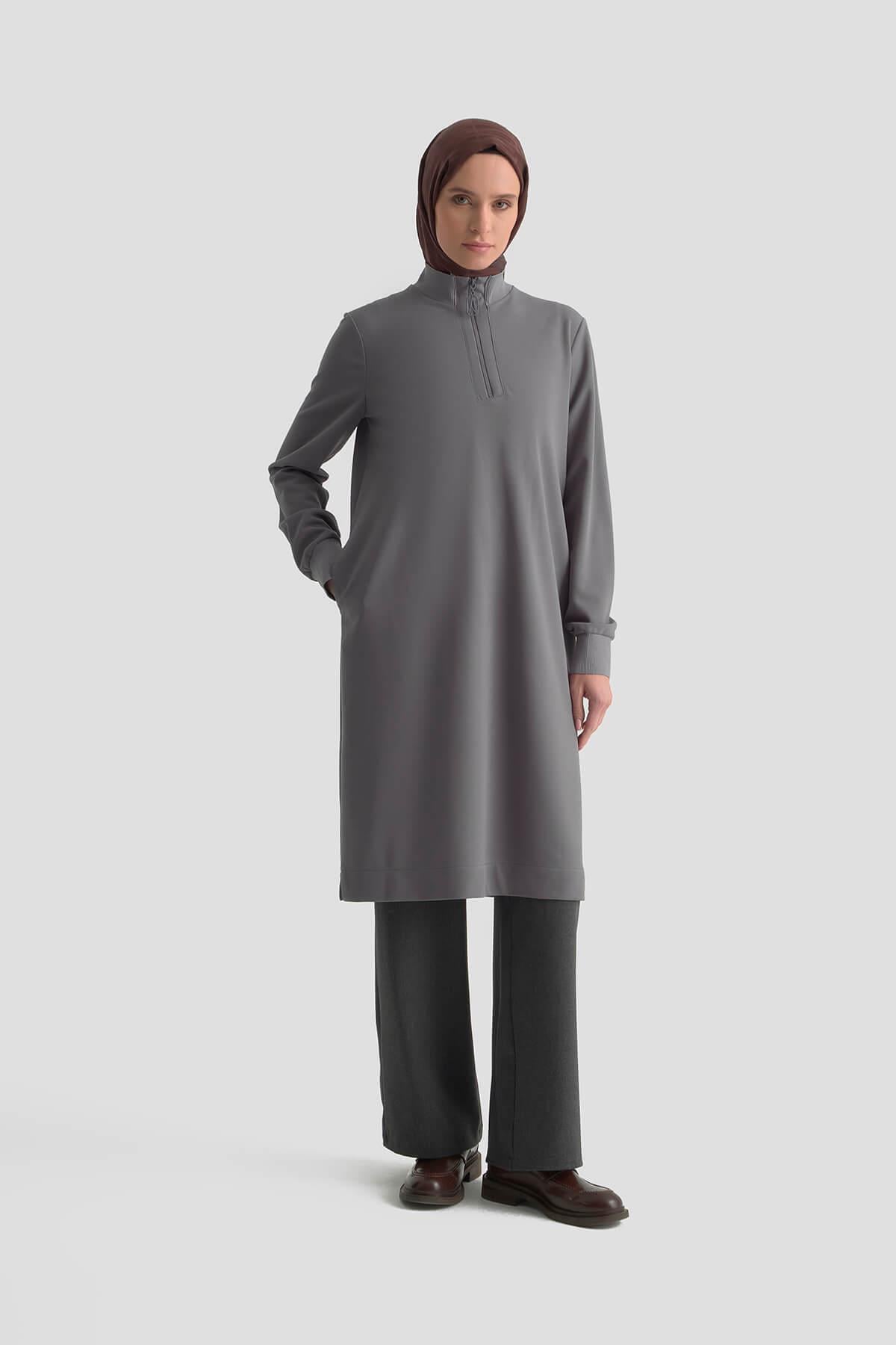 Armine TREND Halkalı Örme Kumaş Tunik Gri 25KT456