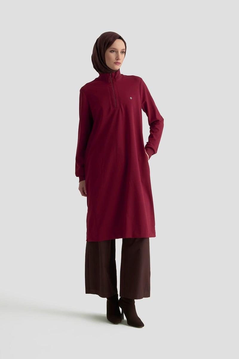 Armine TREND Halkalı Örme Kumaş Tunik Bordo 25KT456