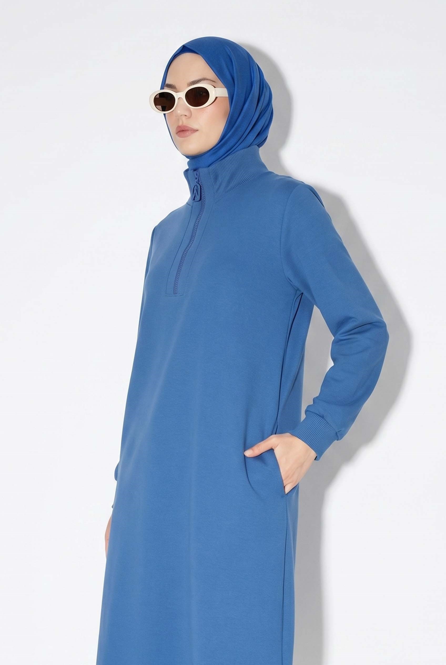 Armine TREND Halkalı Örme Kumaş Tunik Mavi 25KT465