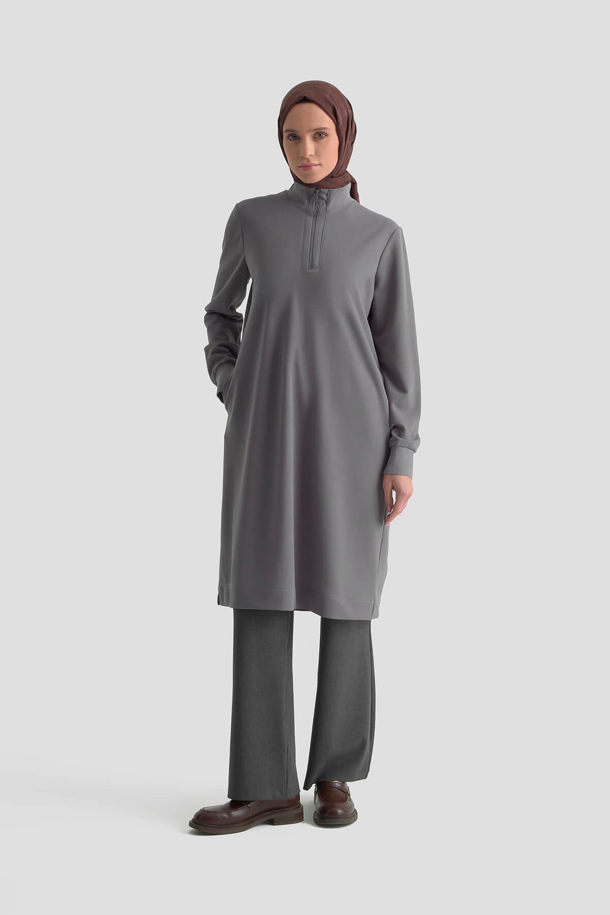 Armine TREND Halkalı Örme Kumaş Tunik Gri 25KT456