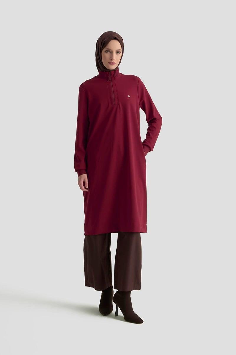 Armine TREND Halkalı Örme Kumaş Tunik Bordo 25KT456