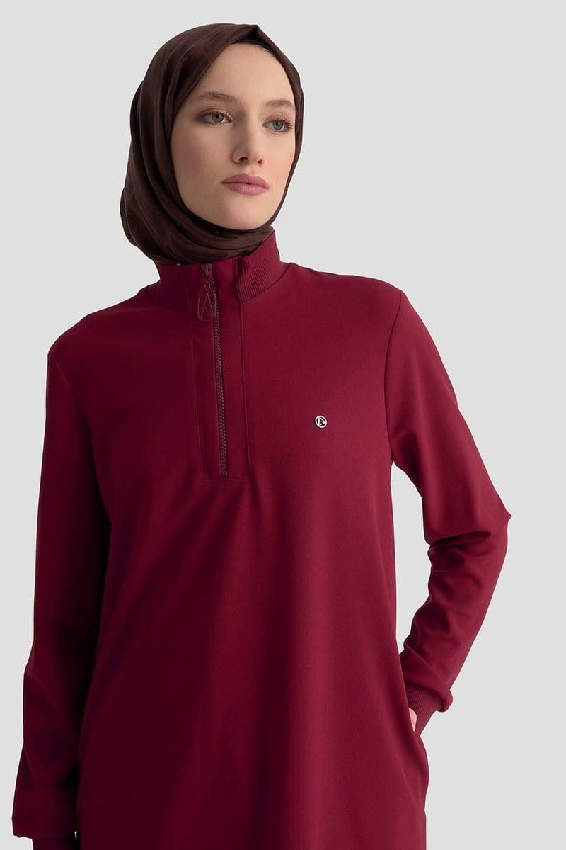 Armine TREND Halkalı Örme Kumaş Tunik Bordo 25KT456