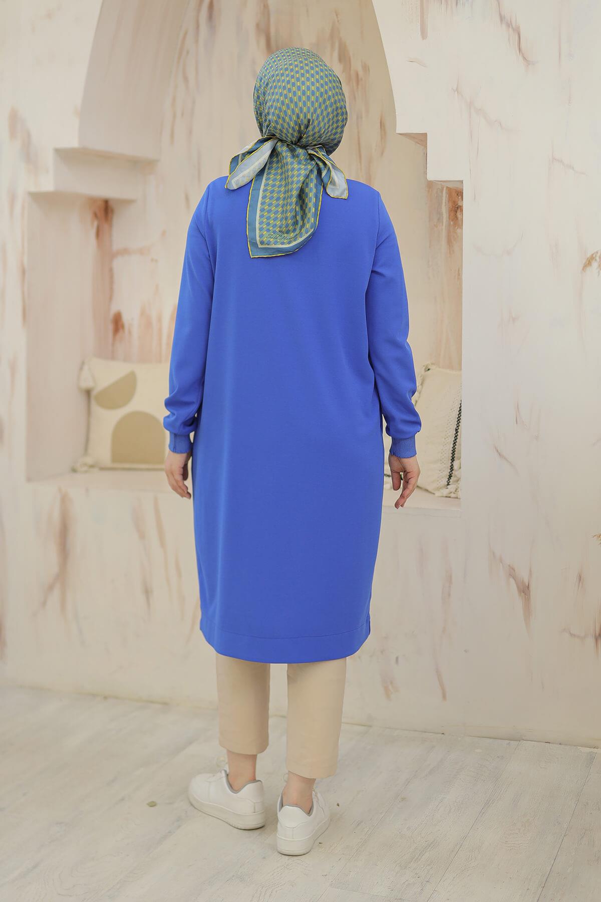 Armine Trend Halkalı Örme Kumaş Tunik Saks 24KT436