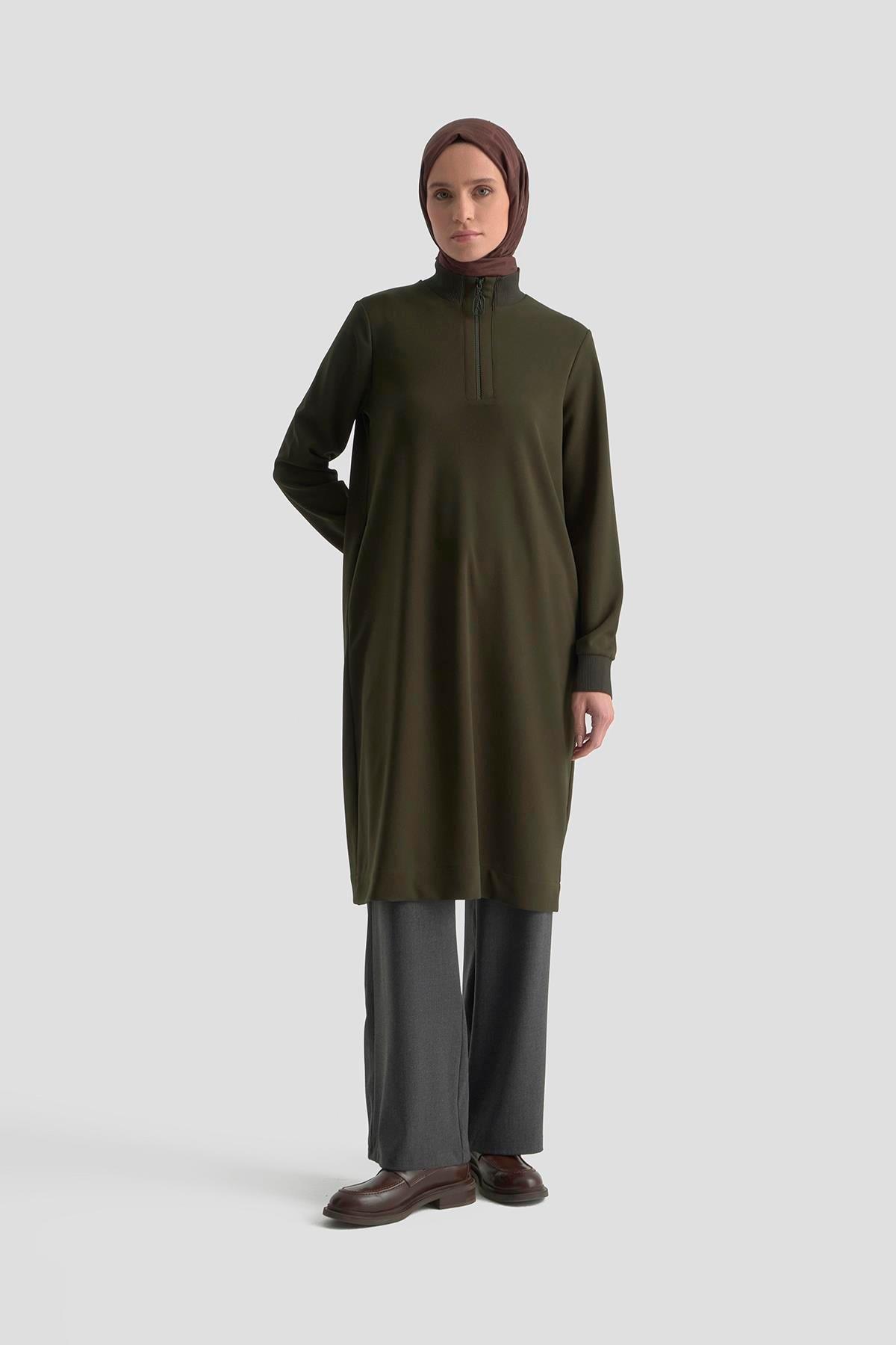 Armine TREND Halkalı Örme Kumaş Tunik Yeşil 25KT456