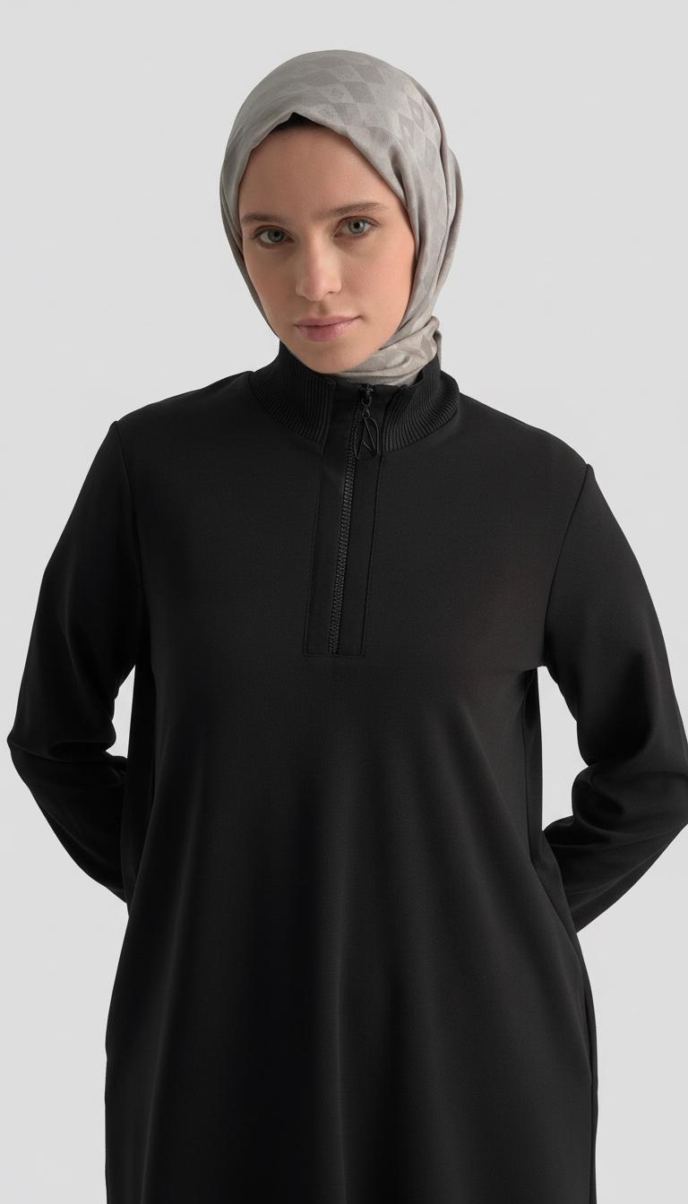 Armine TREND Halkalı Örme Kumaş Tunik Siyah 25KT456