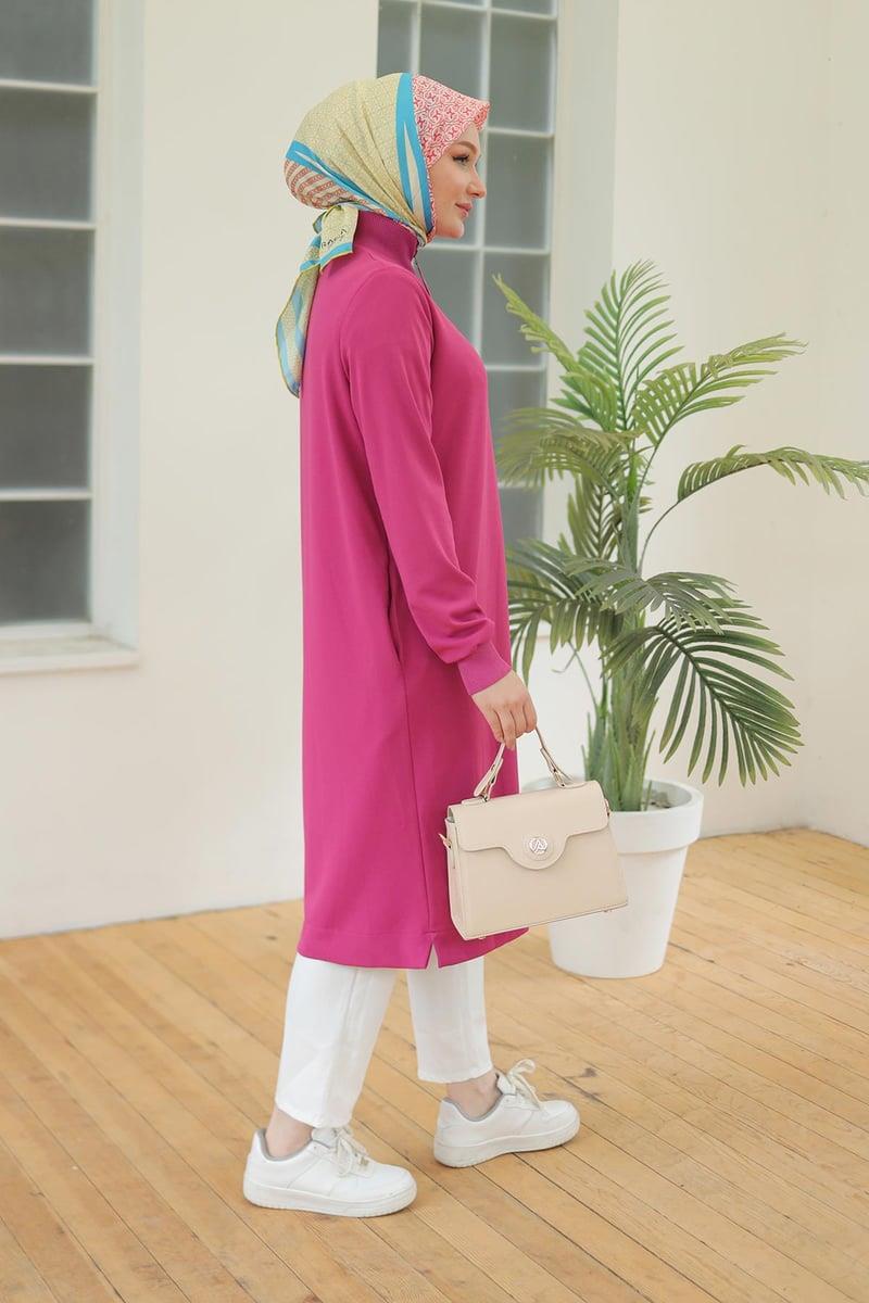 Armine Trend Halkalı Örme Kumaş Tunik Pembe 24KT436