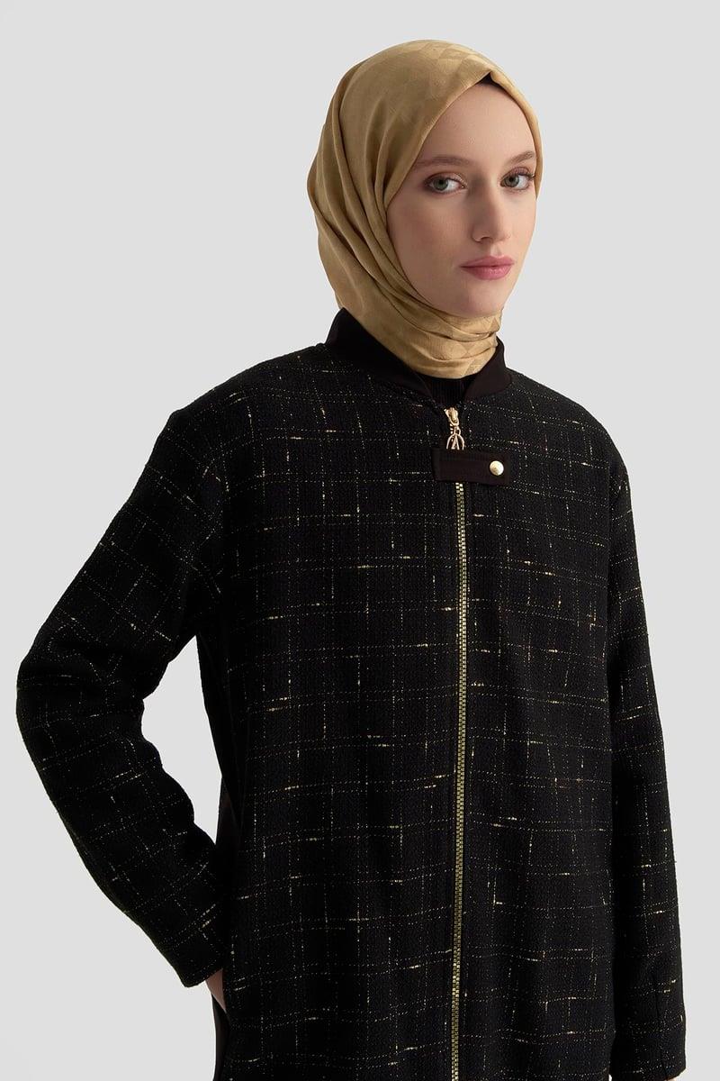 Armine TREND İnce Sarı Çizgili Pantolonlu Takım Siyah 25KT612