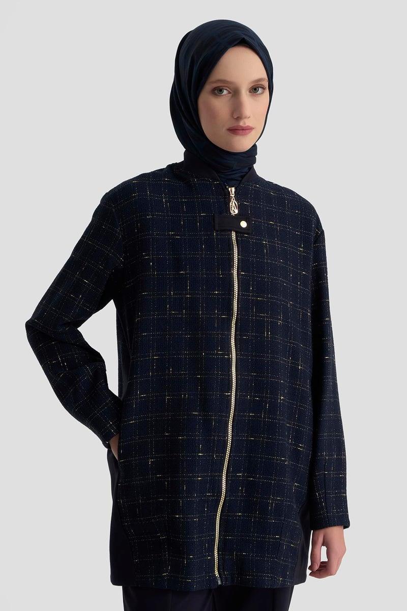 Armine TREND İnce Sarı Çizgili Pantolonlu Takım Lacivert 25KT612