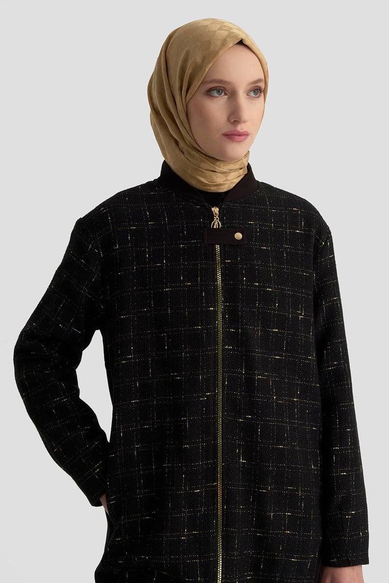 Armine TREND İnce Sarı Çizgili Pantolonlu Takım Siyah 25KT612