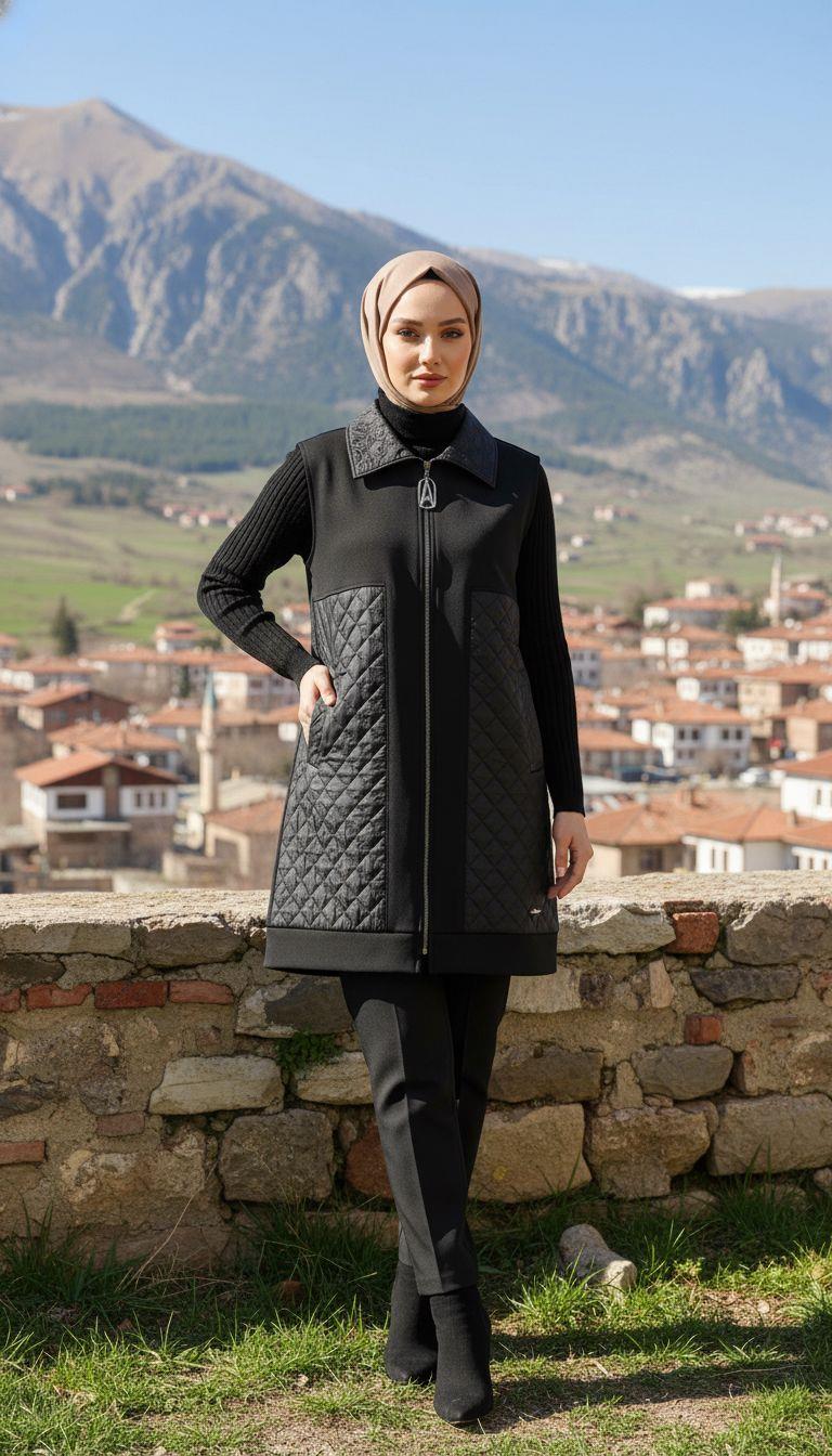 Armine TREND Kabartma Kapitone Detay Yelek Siyah 25KT540