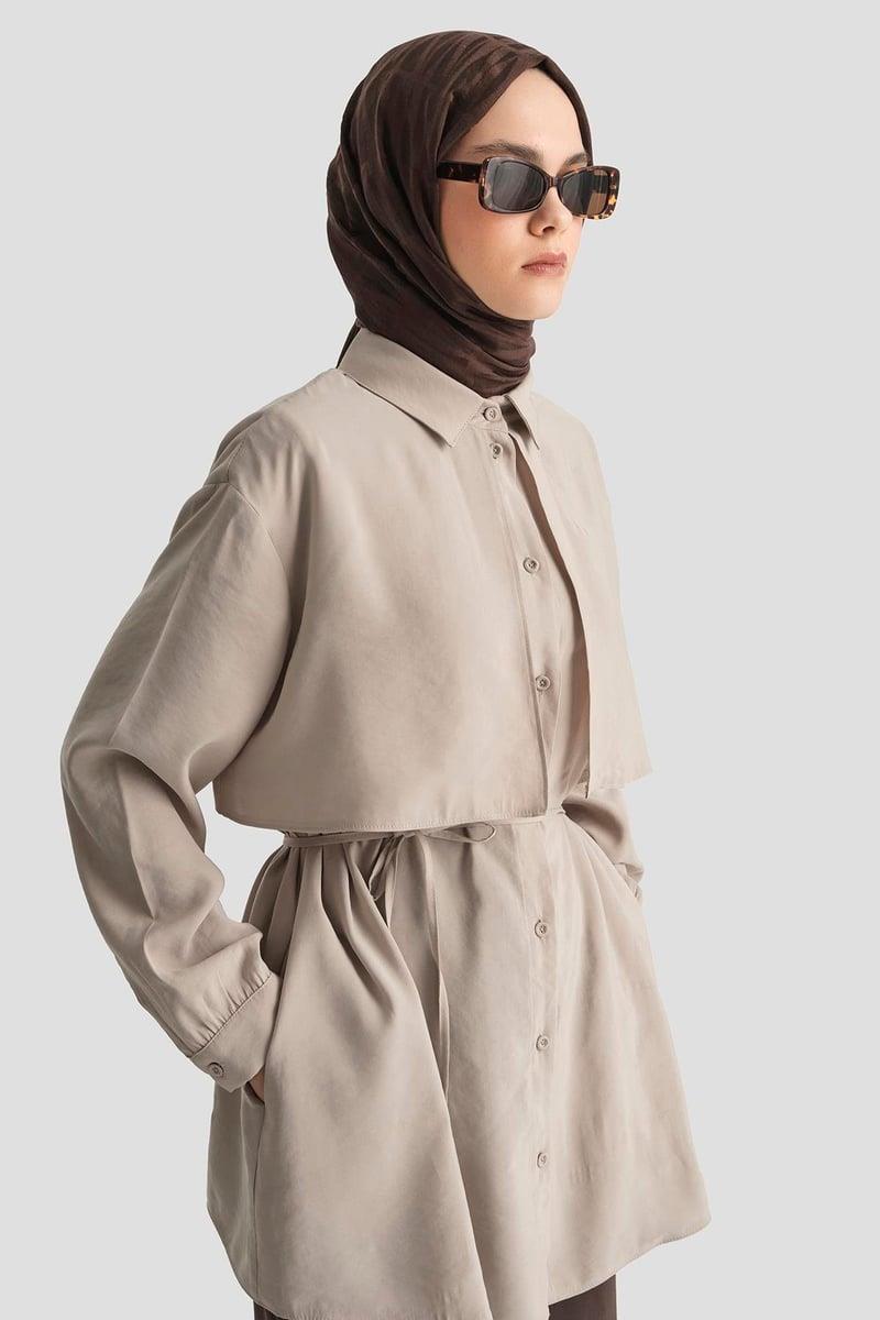 Armine TREND Kapaklı Belden Bağlamlı Spor Tunik Bej 25YT499