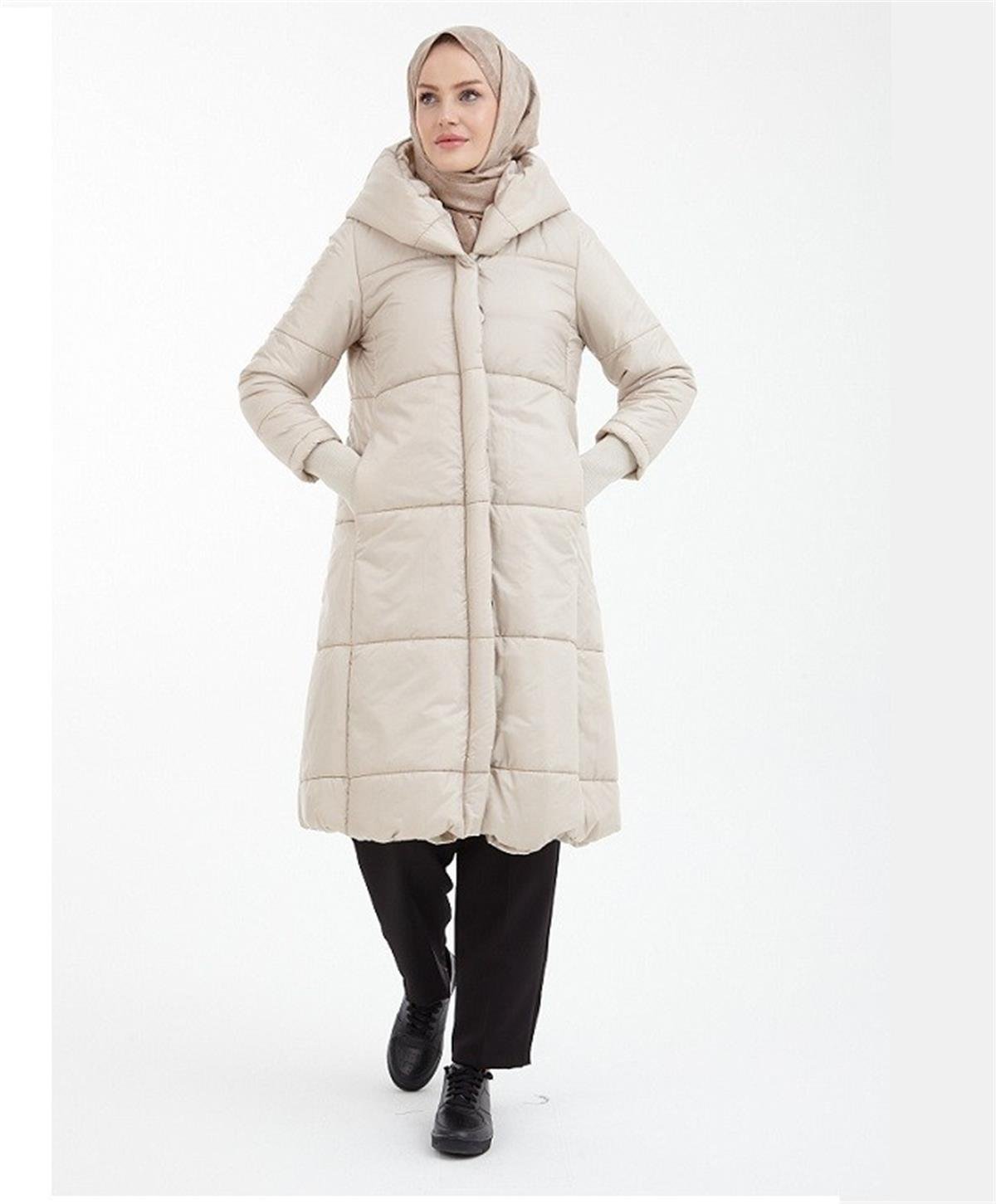 Armine Trend Kapitone Oversize Taş Kaban 22KT709 Taş