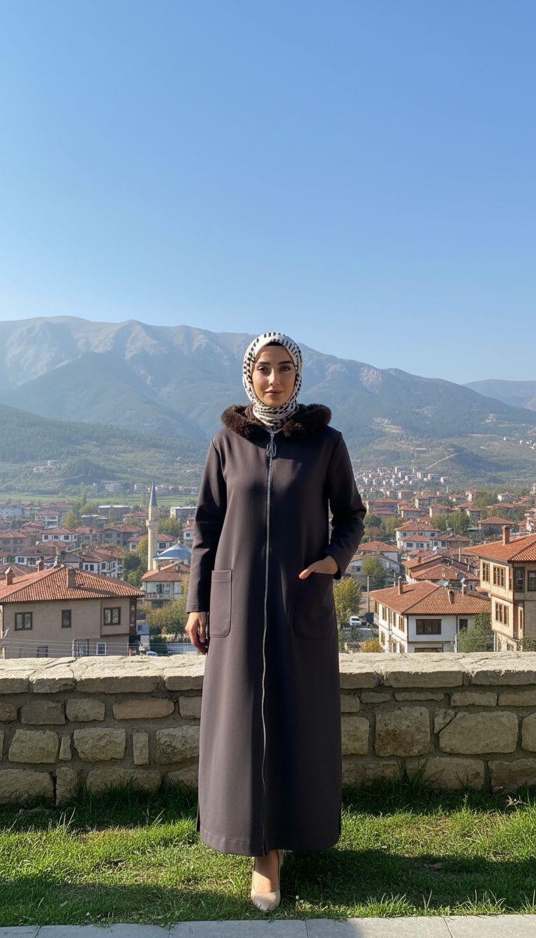 Armine TREND Kapüşon Kürk Detay Örme Kumaş Kap Kahverengi 25KT528