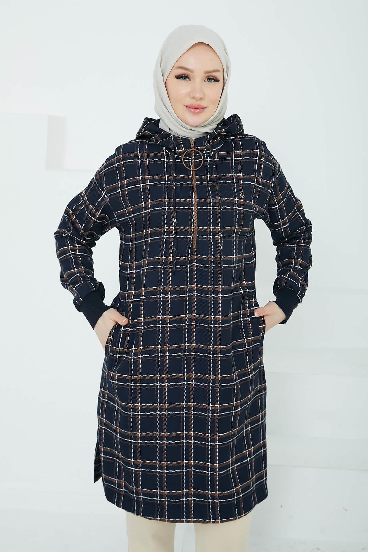 Armine TREND Kapüşonlu Cepli Tunik Lacivert 24KT483
