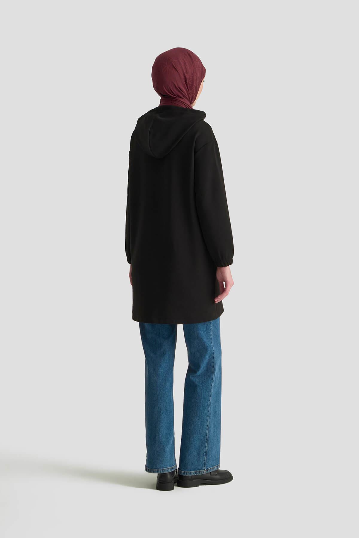 ARMİNE TREND Kapüşonlu Kolları Lastikli Tunik Siyah 25KT462