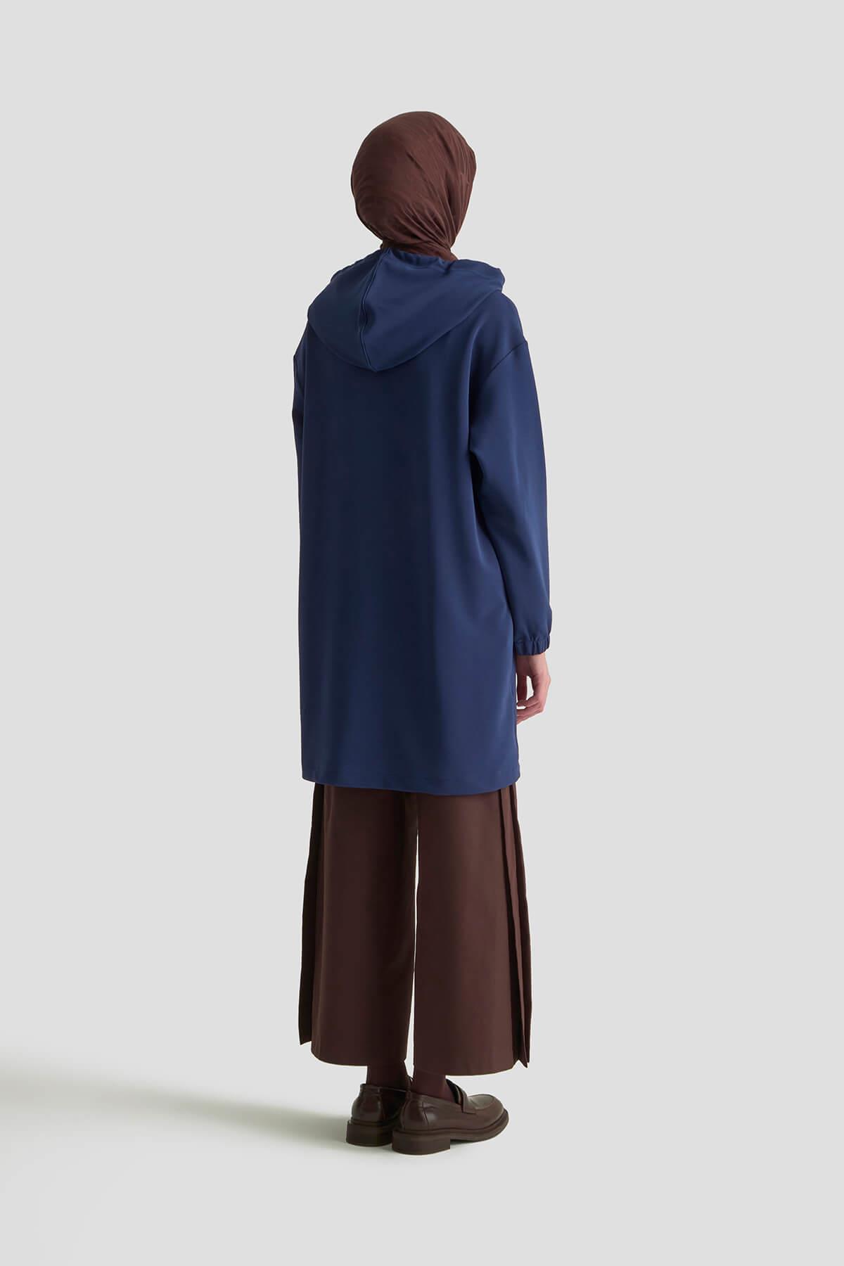 ARMİNE TREND Kapüşonlu Kolları Lastikli Tunik Lacivert 25KT462
