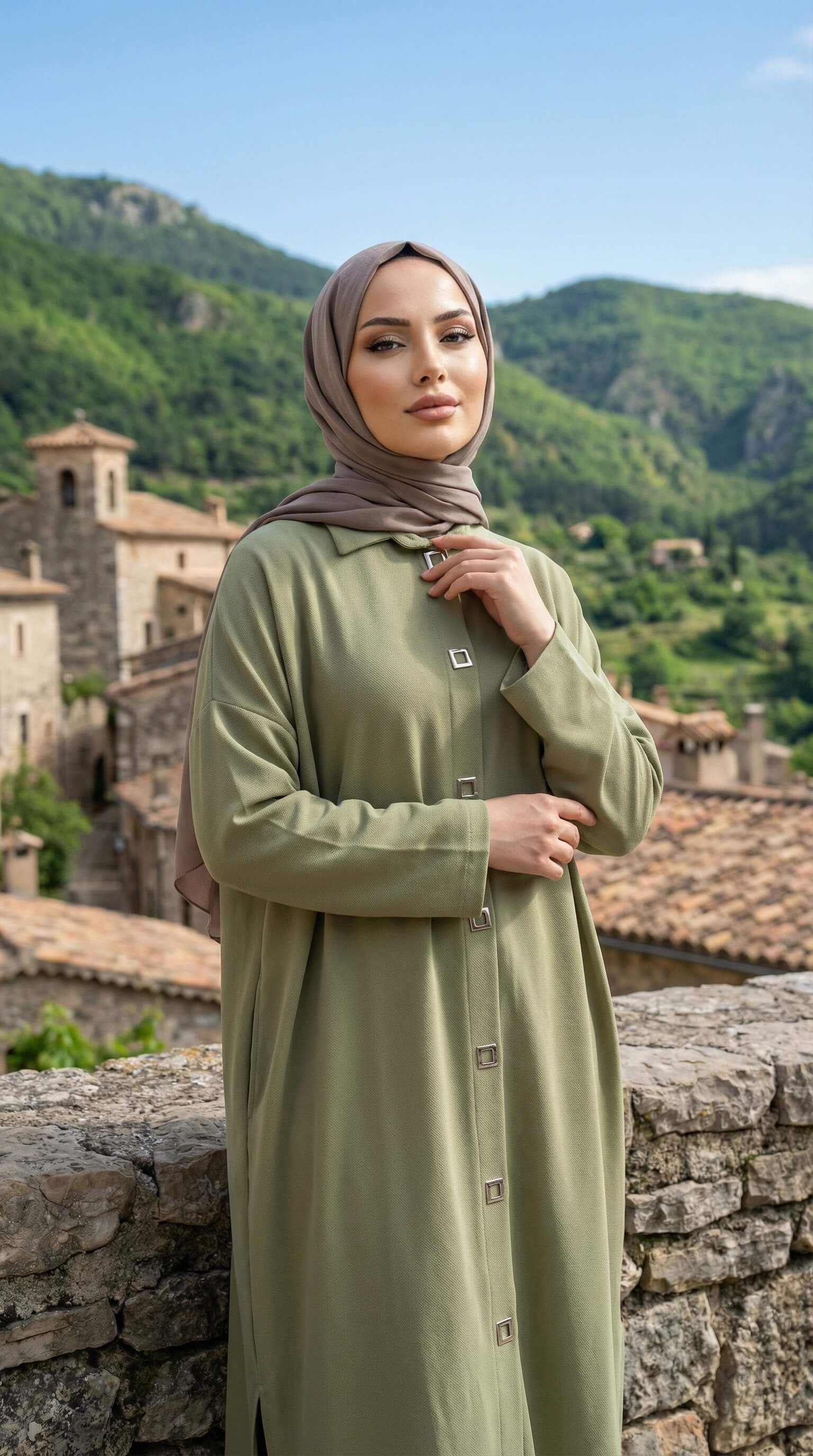 Armine TREND Kare Düğme Detay Kap Yağ Yeşili 26YT549