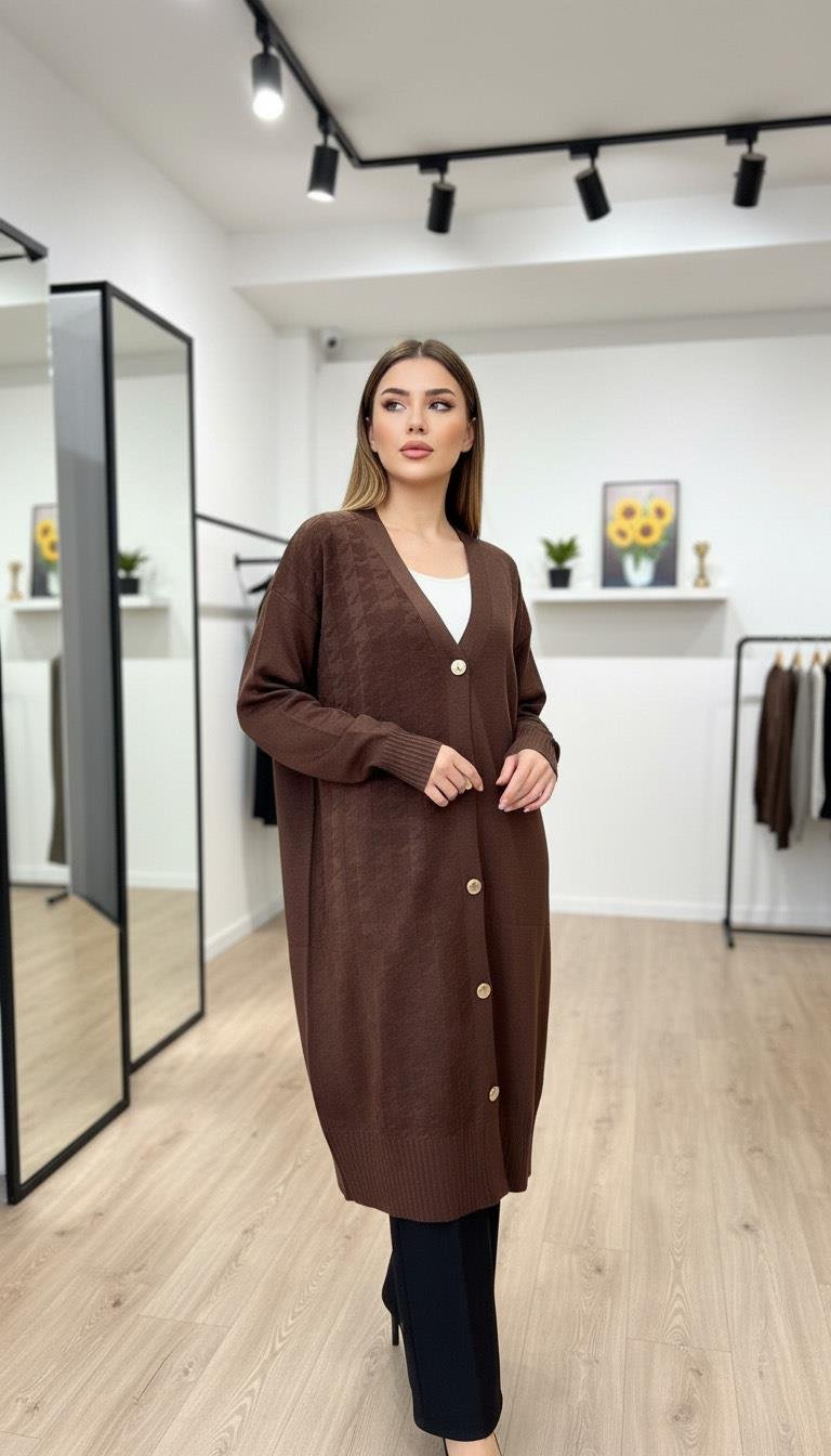 Armine TREND Kazayağı Desen Hırka Kahverengi 25YTD4119