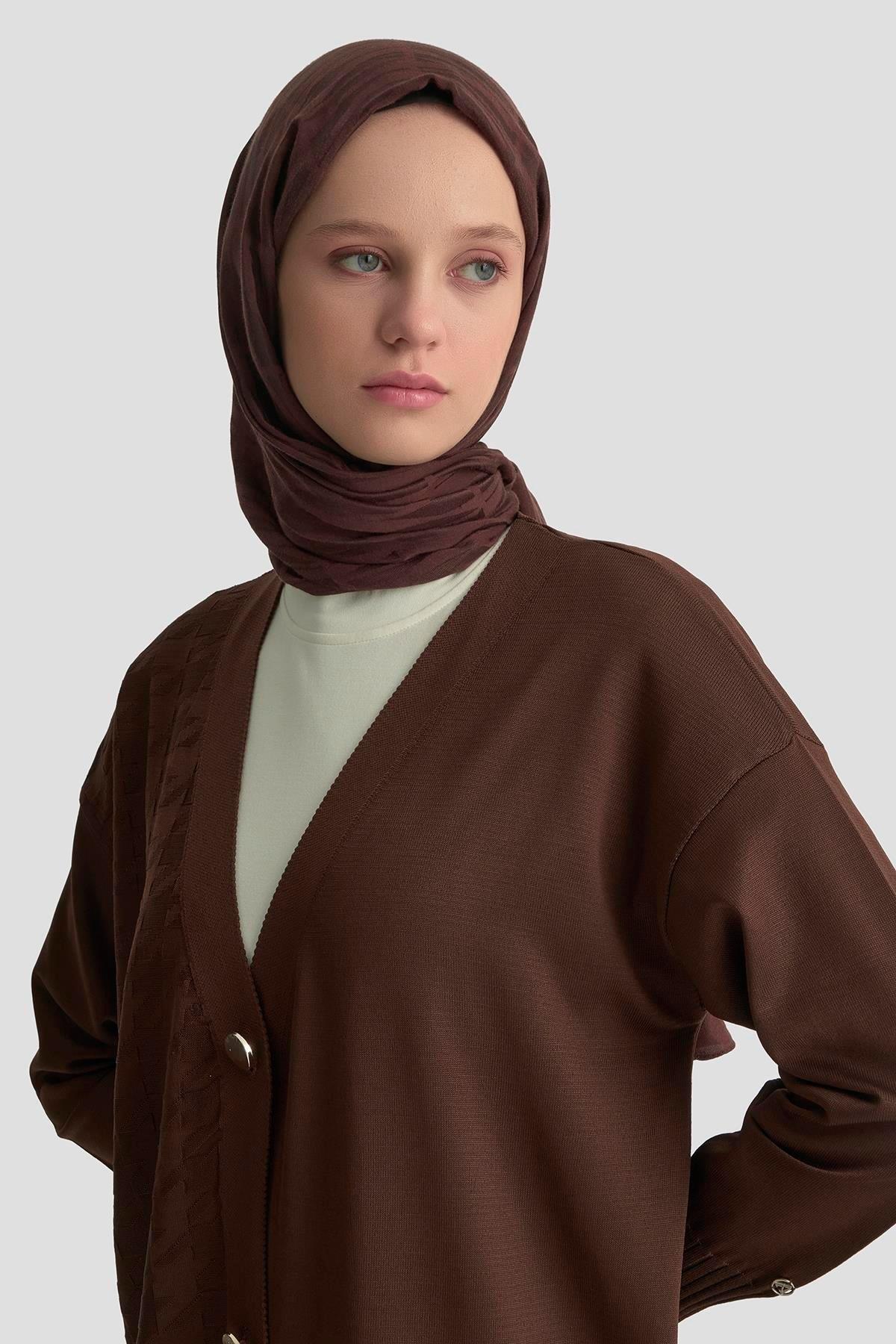 Armine TREND Kazayağı Desen Hırka Kahverengi 25YTD4119