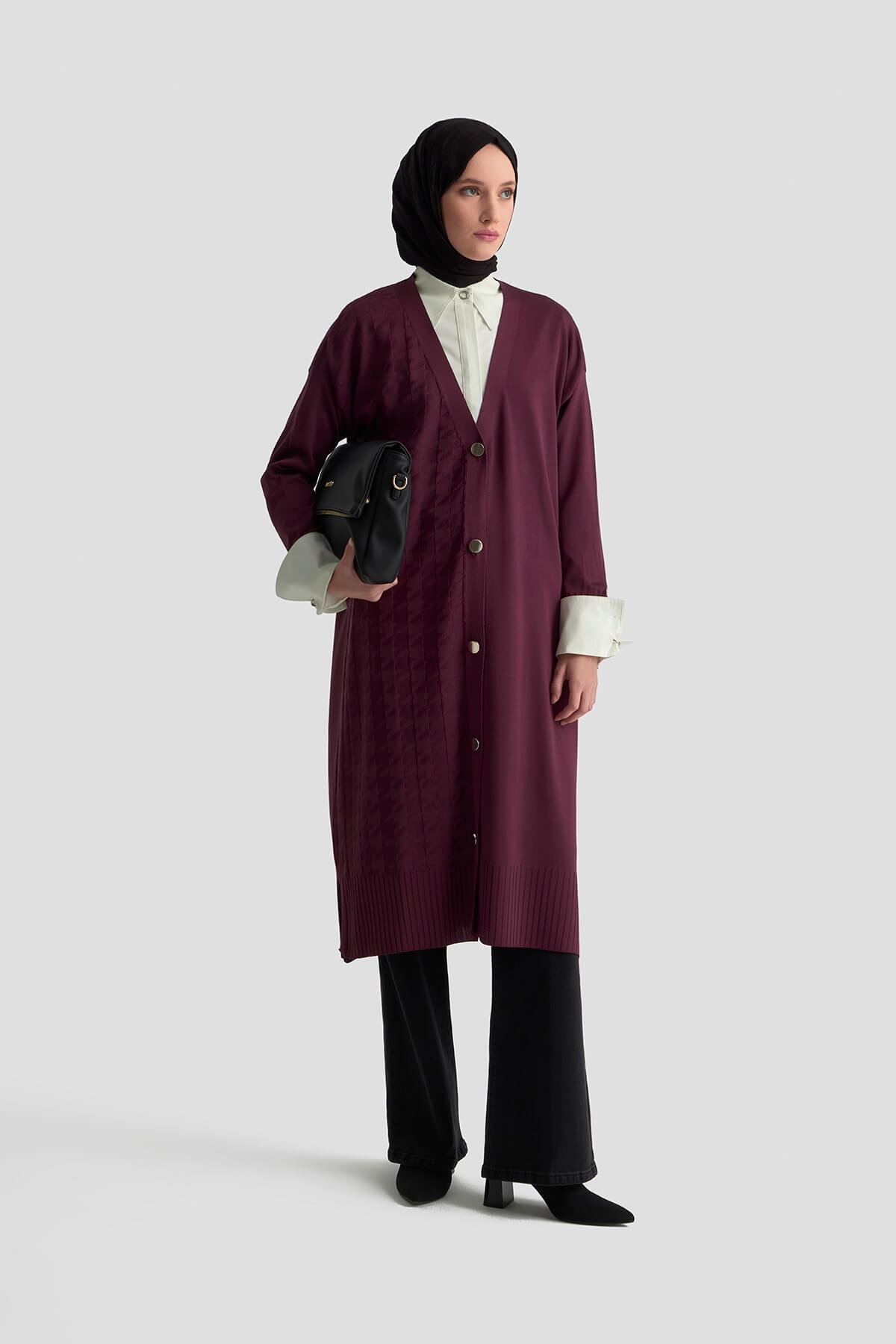Armine TREND Kazayağı Desen Hırka Mürdüm 25YTD4119