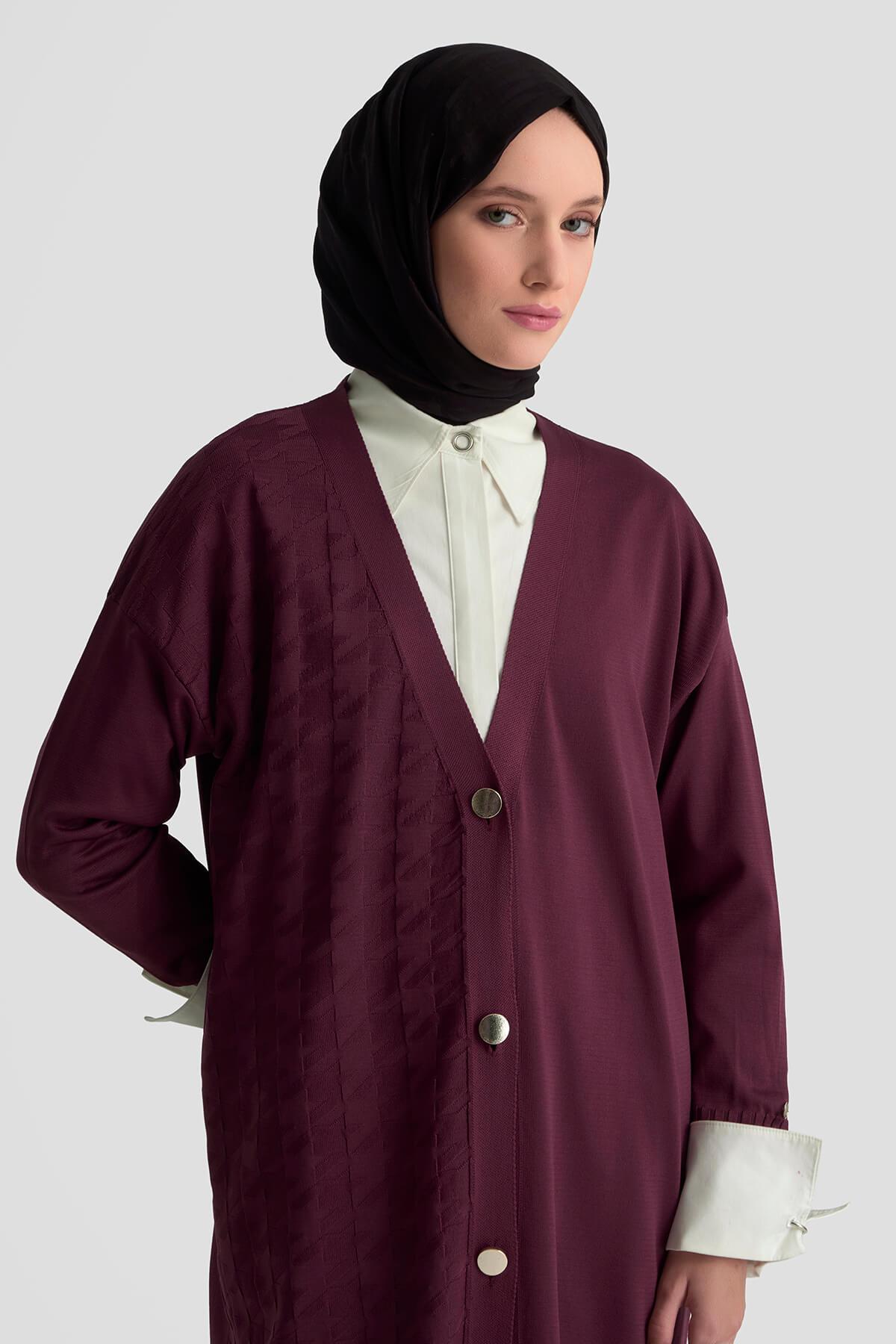 Armine TREND Kazayağı Desen Hırka Mürdüm 25YTD4119