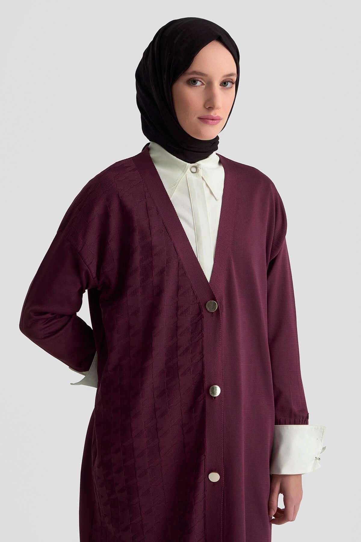 Armine TREND Kazayağı Desen Hırka Mürdüm 25YTD4119