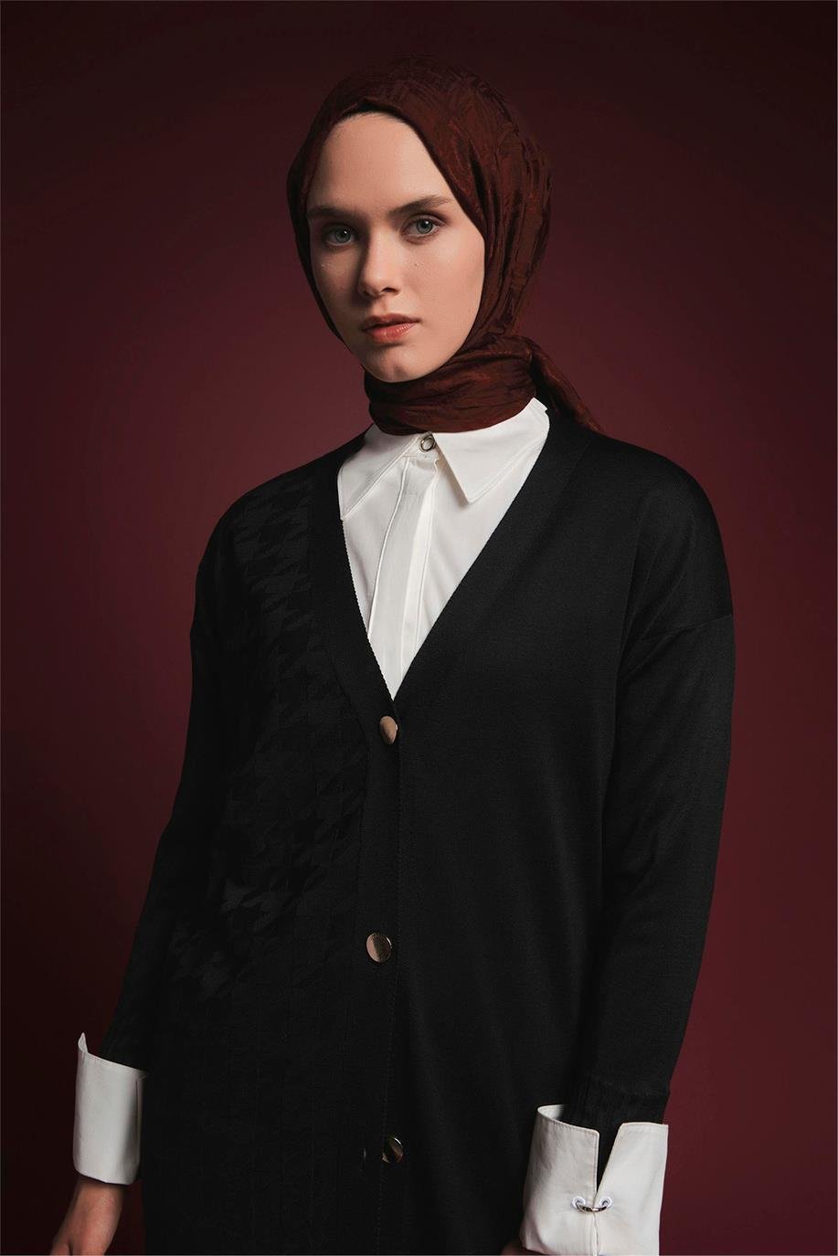 Armine TREND Kazayağı Desen Hırka Siyah 25YTD4119