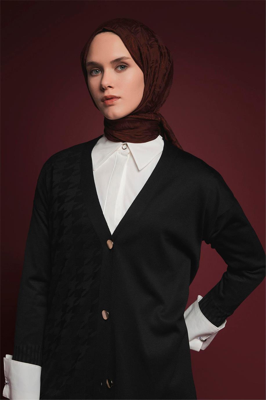 Armine TREND Kazayağı Desen Hırka Siyah 25YTD4119
