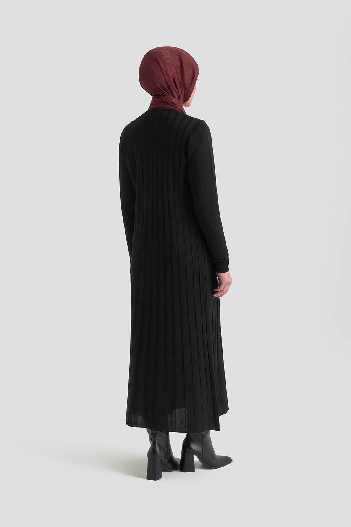 Armine TREND Kendinden Çizgili Triko Elbise Siyah 25KTD901