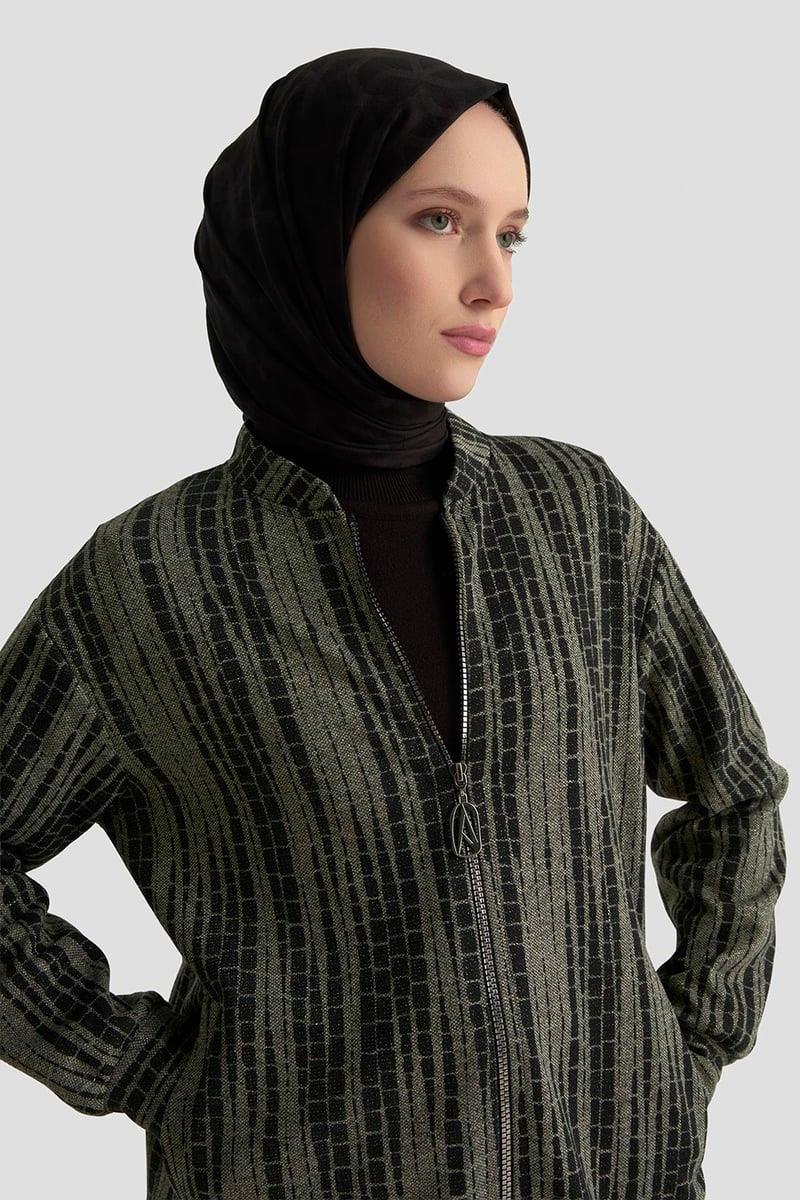 Armine TREND Kendinden Desenli Parlak Ceket Yeşil- Siyah 25KT538