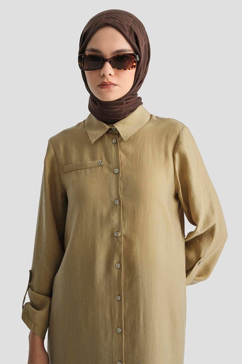 Armine TREND Kol Katlama Detay Düğmeli Tunik Küf Yeşili 25YT4142
