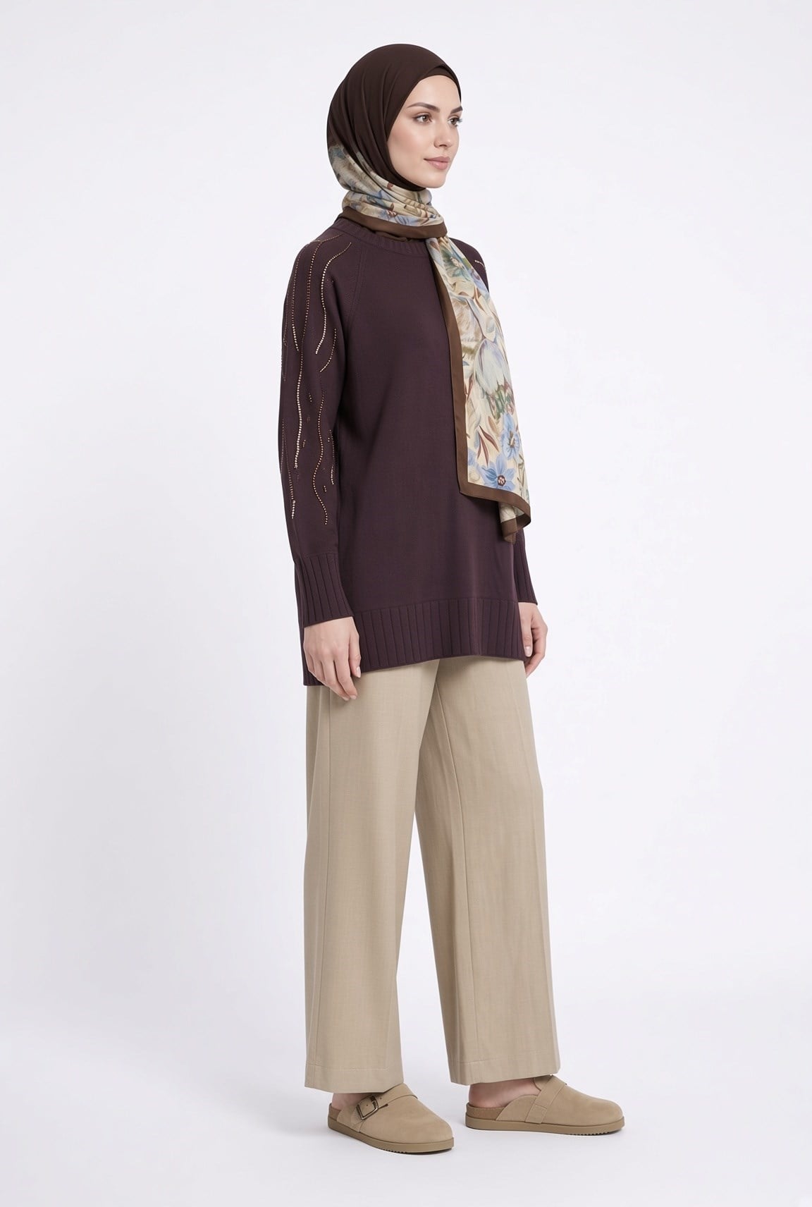 Armine TREND Kol Taş İşlemeli Triko Tunik Kahverengi 26ktd414