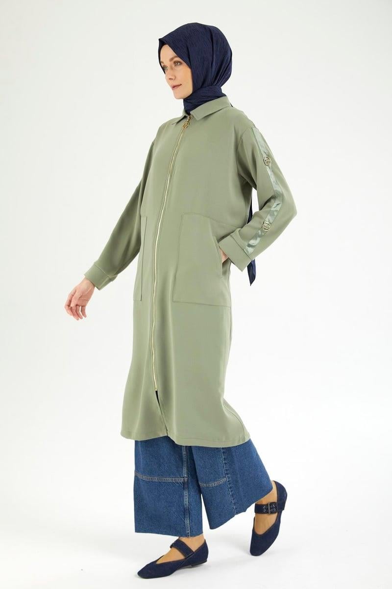 Armine TREND Kol ve Sırtında Metal Aksesuarlı Bayan Giy Çık Olive 25YT505