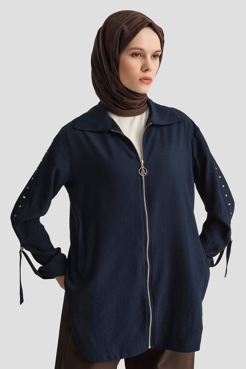 ARMİNE TREND Kollarda Taş Detaylı Ceket Lacivert 25YT573