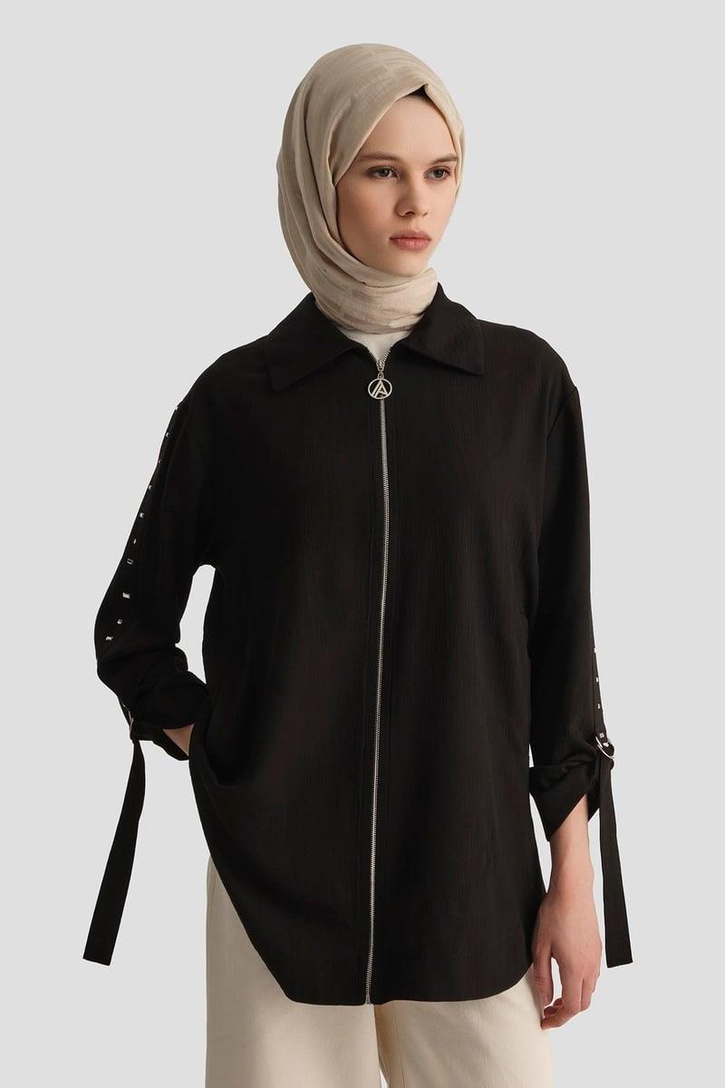 ARMİNE TREND Kollarda Taş Detaylı Ceket Siyah 25YT573