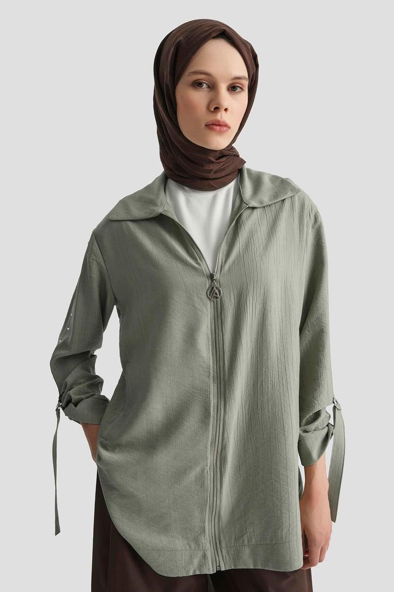 ARMİNE TREND Kollarda Taş Detaylı Ceket Küf Yeşili 25YT573