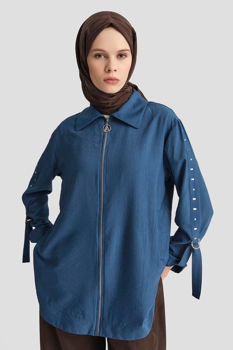 ARMİNE TREND Kollarda Taş Detaylı Ceket İndigo 25YT573