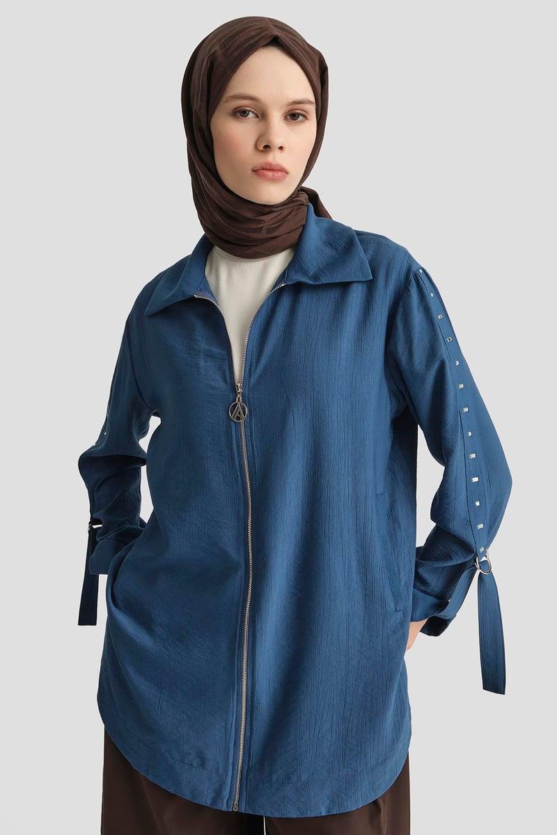 ARMİNE TREND Kollarda Taş Detaylı Ceket İndigo 25YT573